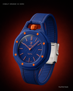 Cradle Adapter V1 Cobalt Orange — fitted to Royal Pop host watch